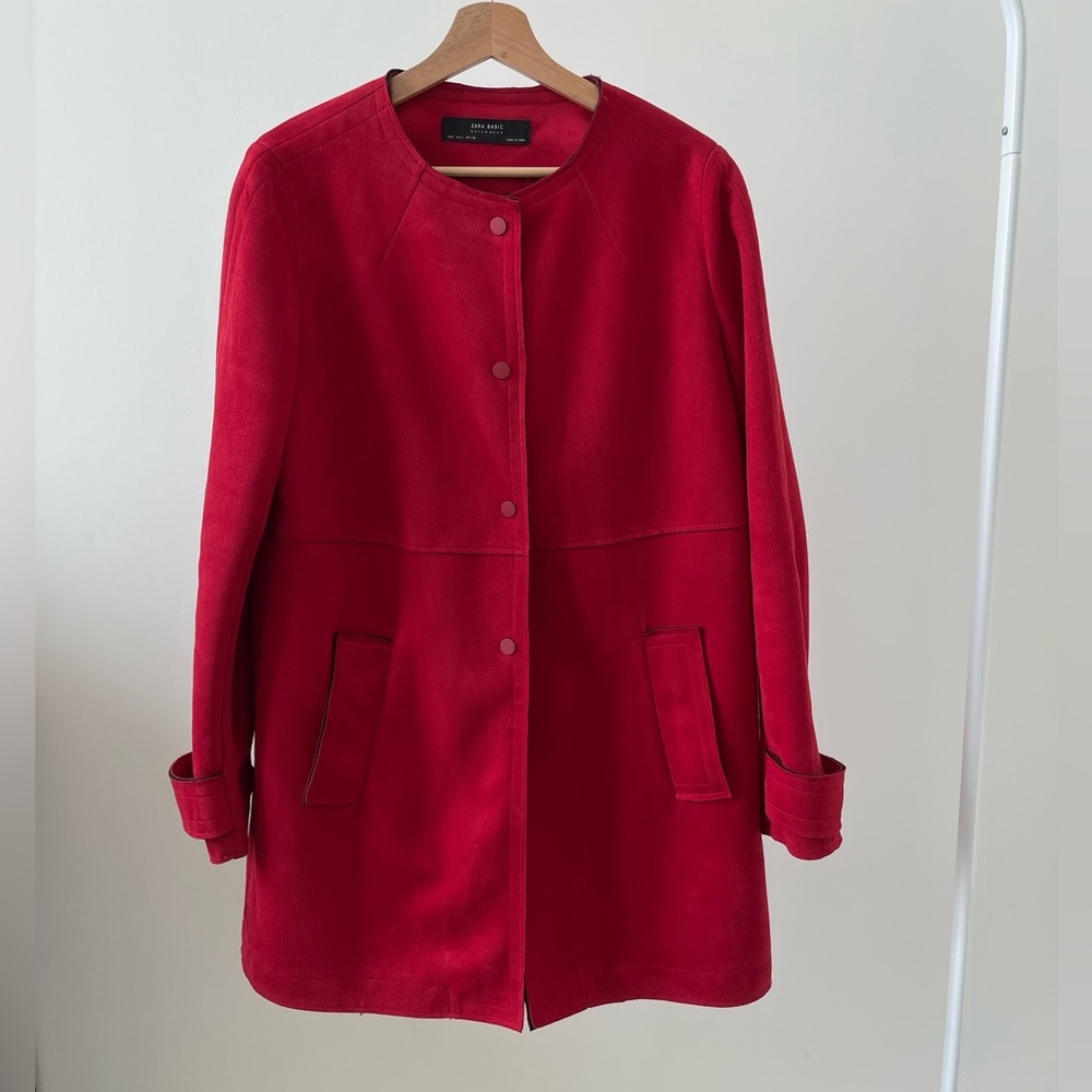 [Zara] Faux Suede Coat | Red